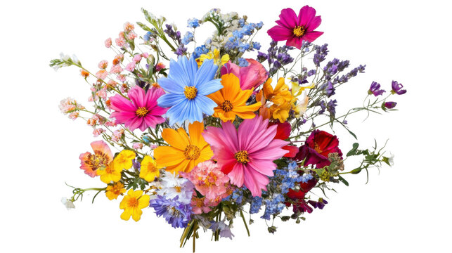 Colorful bouquet of wildflowers on transparent background celebrating beauty of nature