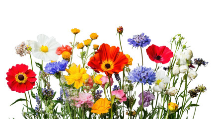 Colorful wildflowers blooming on transparent background