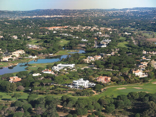 Landing Faro aerial view of the Algarve coast of Portugal