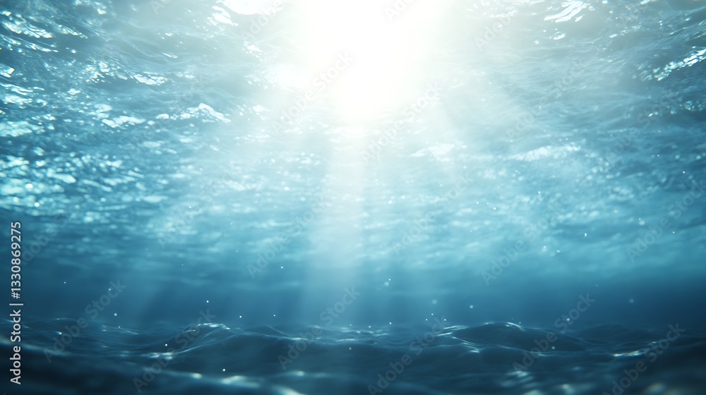 Aufkleber Underwater view with sunlight streaming through the ocean surface.
