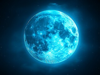 Blue moon detailed view on night sky, landscape view of beautiful shining moonlight
