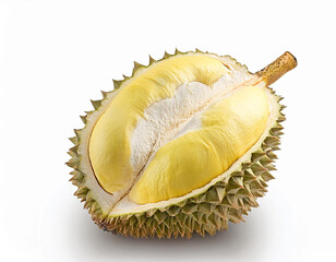 Obraz premium Ripe Durian fruit cut in half isolated on white background. Clipping path.