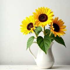 Obraz premium Sunflowers in rustic white setting Bright yellow blooms , rustic, background