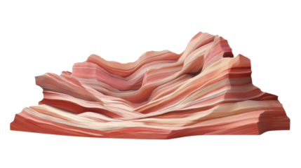 Colorful rock formation with transparent background: wavy layers creating abstract landscape
