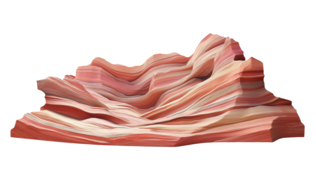 Colorful rock formation with transparent background: wavy layers creating abstract landscape