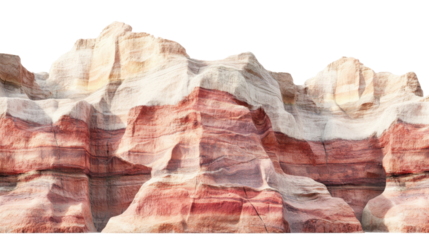 Colorful rock formation showing layers of sedimentary rock on transparent background