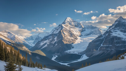 Snow-Capped Mountain Range in Winter Light