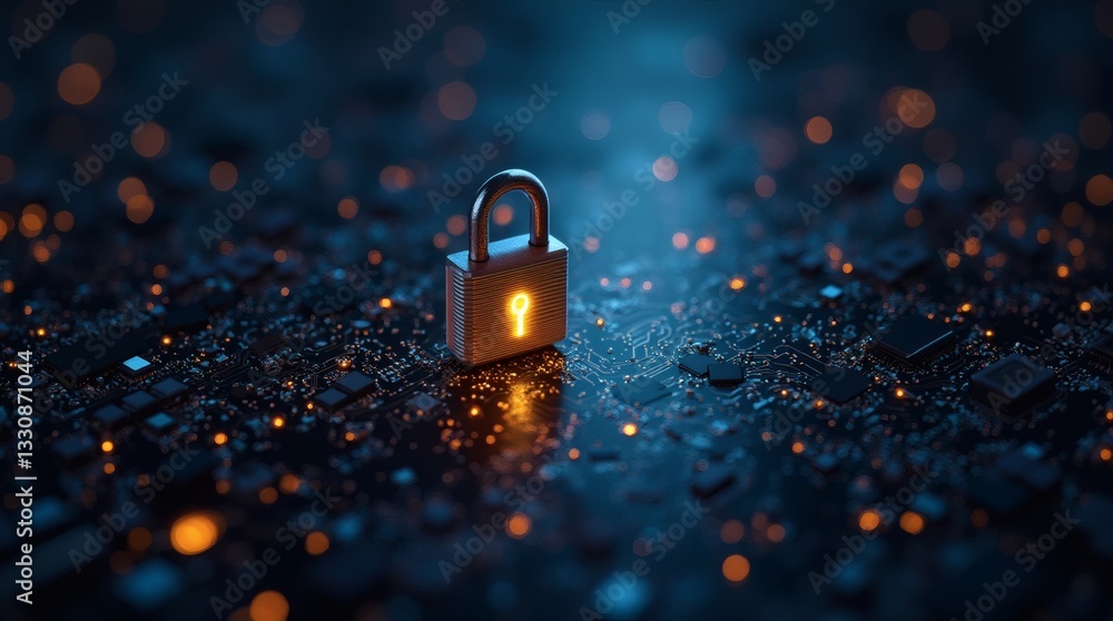 Poster abstract digital security graphic with padlock and digital patterns