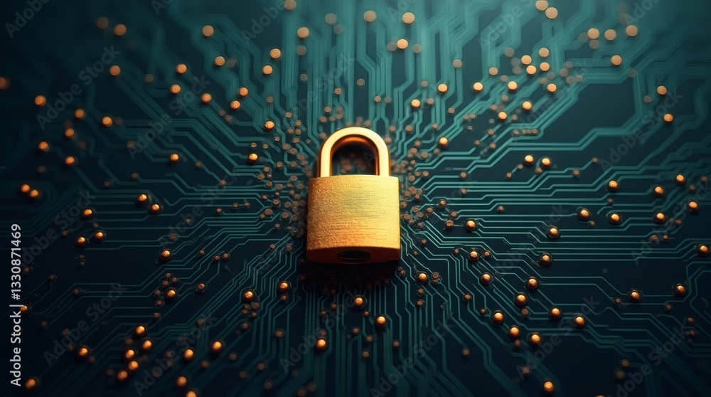Fototapete abstract digital security graphic with padlock and circuit patterns