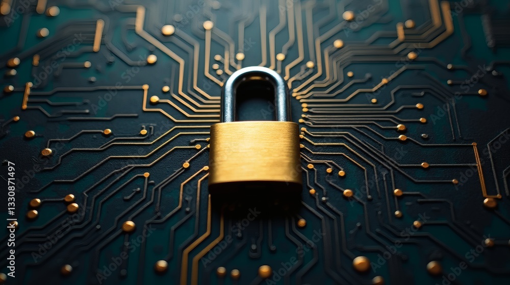 Aufkleber abstract digital security graphic with padlock and circuit patterns