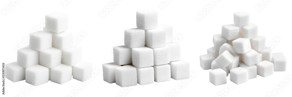 Poster neatly arranged sugar cube stacks in three different formations