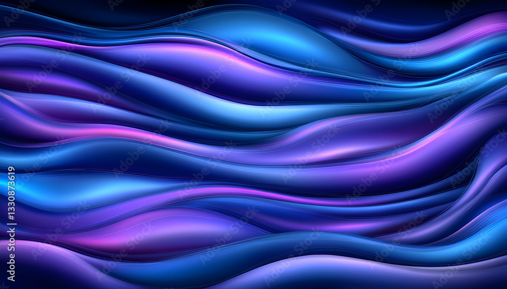 Poster abstract flowing waves of vibrant blue and purple hues, creating a dynamic and mesmerizing visual ef