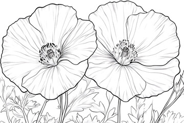 Delicate Poppy Line Art Illustration