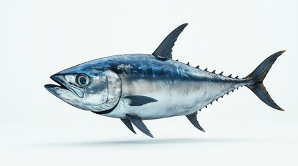 Fototapeta premium Side-angle view of a bluefin tuna on a pure white background
