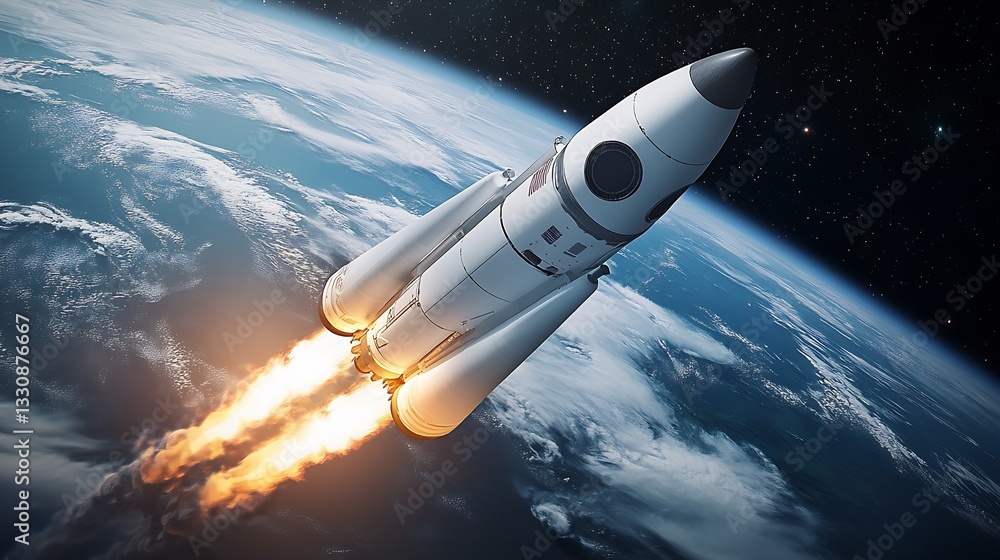 Aufkleber rocket launching into space with flames and smoke against the earth in the background : generative a