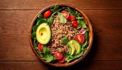 A fresh vegetable salad on a plate with tomatoes, lettuce, and cheese, perfect for a healthy and delicious meal or appetizer