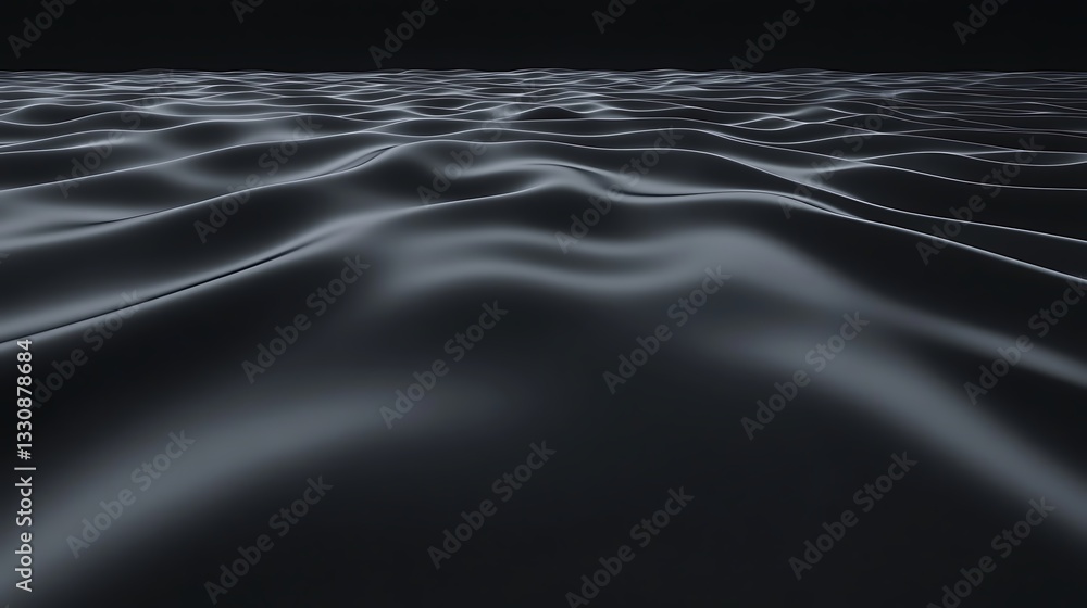 Poster Abstract waves with a dark background, illuminated by soft light patterns, creating a serene visual effect.