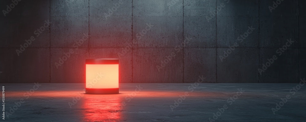 Aufkleber radiation monitoring emergency concepts. illuminated red cube in a dark, textured environment.