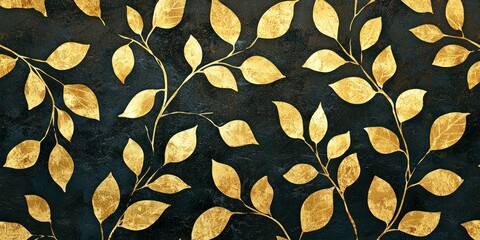 A decorative wallpaper with elegant gold leaf motifs