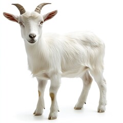 Fototapeta premium White goat standing elegantly on a white background showcasing its unique features and charm in a clean studio environment : Generative AI