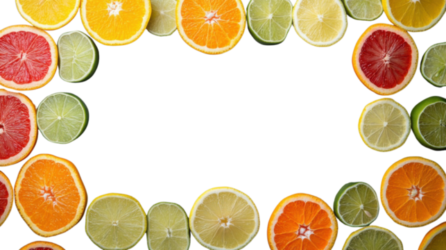 Colorful citrus slices frame on transparent background - Powered by Adobe