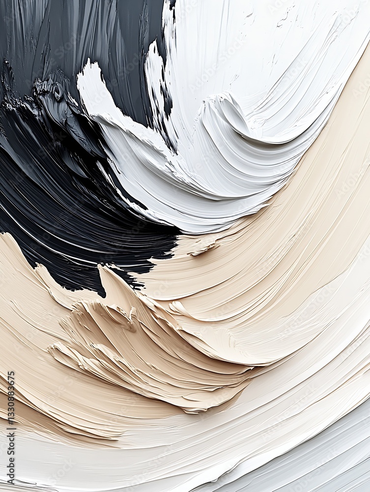 Aufkleber Intriguing Abstract Painting Featuring Dynamic Swirls and Rich Tones of Black Beige and White : Generative AI