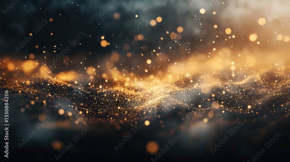 Poster shimmering particles in motion creating dreamy abstract background with golden and dark tones for ar
