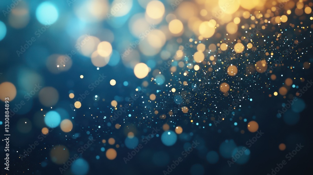 Poster beautiful soft bokeh background with golden and blue lights sparkling in an artistic pattern suitabl