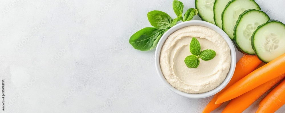 Aufkleber sliced cucumbers and carrots neatly arranged with a small bowl of creamy hummus showcasing a nutriti