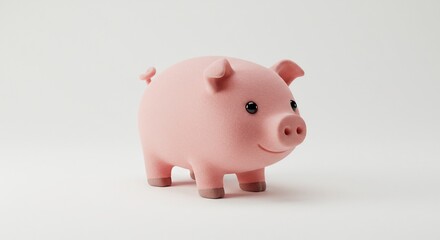 Smiling pink piglet playfully poses against soft white background brightly lit. AI Generated