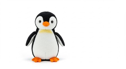 Adorable plush penguin toy poses against bright white background. AI Generated