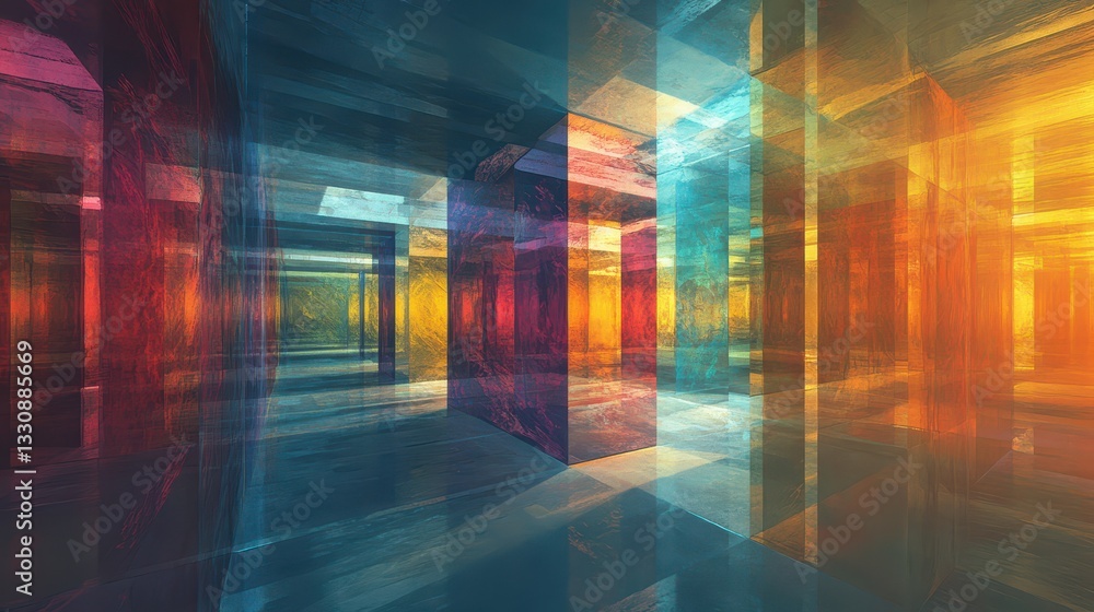 Aufkleber vibrant abstract design with multicolored glass structures and light reflections in a futuristic spa