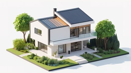 A small modern minimalist house isometric perspective,&nbsp;3D model miniature