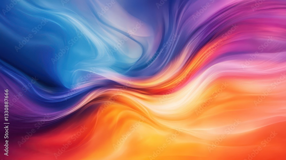 Poster colorful abstract waves mixing blues, purples, oranges, and reds creating a vibrant flowing backgrou