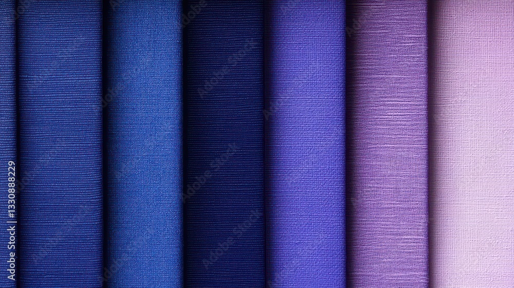Aufkleber various shades of purple fabric rolls displayed in a neat arrangement highlighting textures and patt