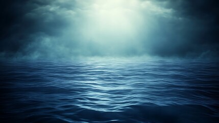 Fototapeta premium Seascape view of blue waters and cloudy sky above, unique aquatic landscape in vast sea
