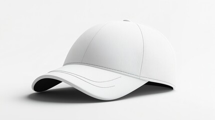 Fototapeta premium Plain white baseball cap with curved visor on white background