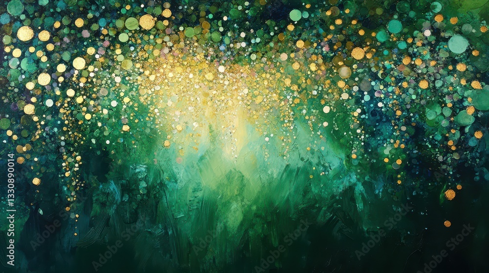 Poster vibrant abstract artwork with dazzling colorful circles and textured green background for modern int