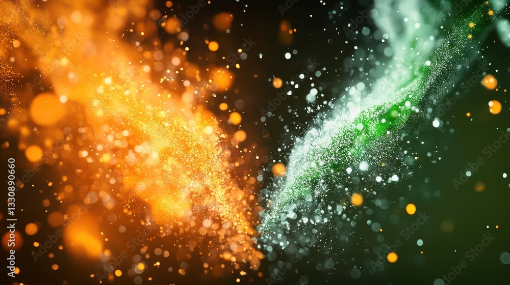 Aufkleber vibrant artistic explosion of orange and green dust particles creating a dynamic background for abst