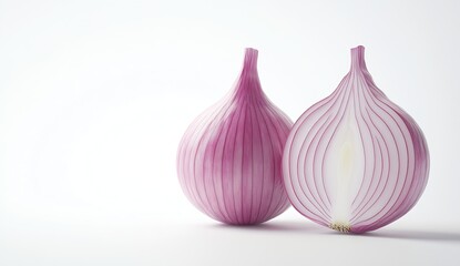 Fototapeta premium Fresh and Vibrant Red Onion Halved to Reveal Its Layered Texture on a Clean Surface : Generative AI