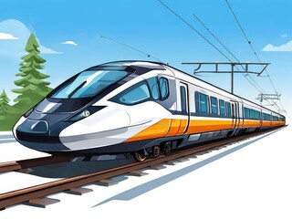 Fototapeta premium an AI Image Generator, Modern High-Speed Train on Railway Tracks w