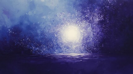 Naklejka premium Ethereal Night Sky with Radiant Light and Deep Blue Hues, Capturing Serenity and Calmness in a Celestial Landscape