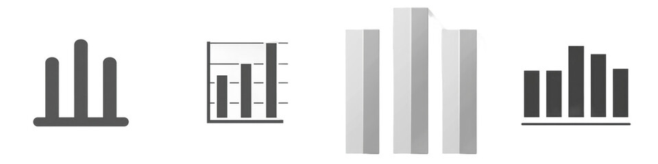 Charts show data comparisons in bars against a white background isolated on white or transparent