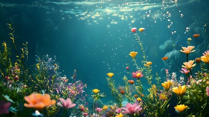 65. A lush ocean garden background with floating marine flowers