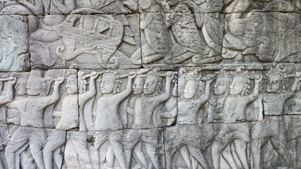 old stone wall in angkor wat