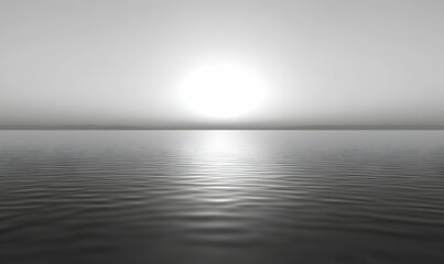 Serene grayscale seascape photo depicting a calm ocean at sunset, minimalist and tranquil. Ideal for meditation, peace, and relaxation themes.