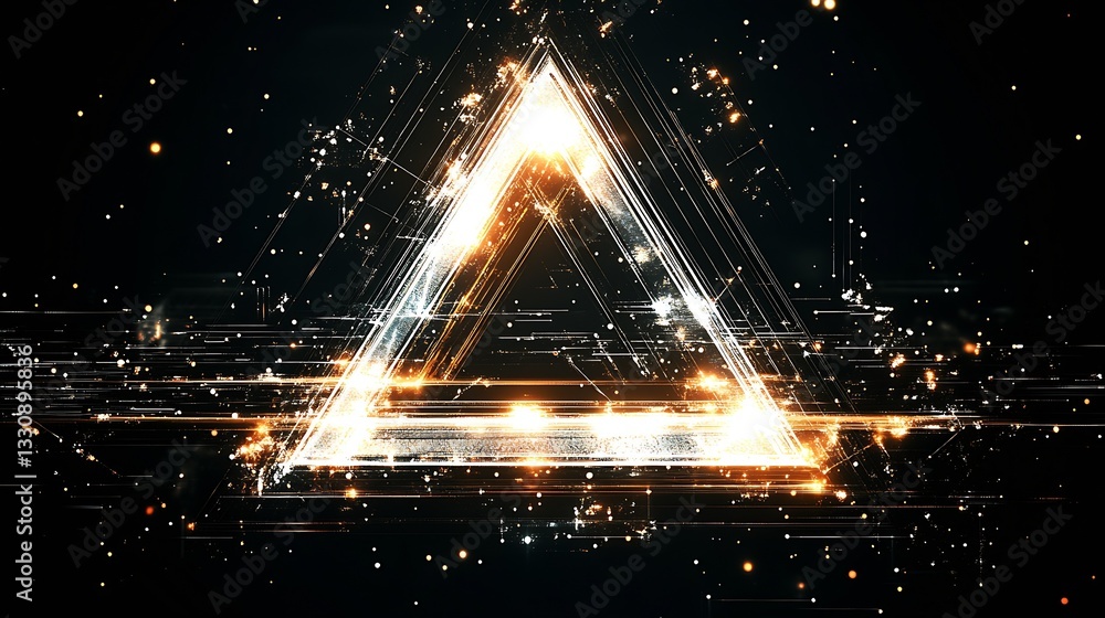 Fototapete abstract glowing triangle with bright lights and sparkling effects on a dark background : generative