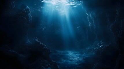 40. A dark underwater theme with a glowing chasm in the distance