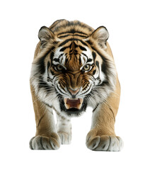 Obraz premium Fierce Tiger Roaring and Ready to Pounce, Isolated on Transparent and White Background