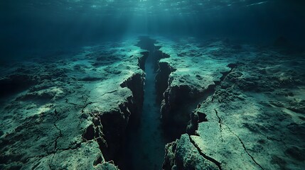 28. A dark and mysterious underwater rift with glowing cracks in the ocean floor